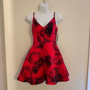 Red and black rose dress with pockets